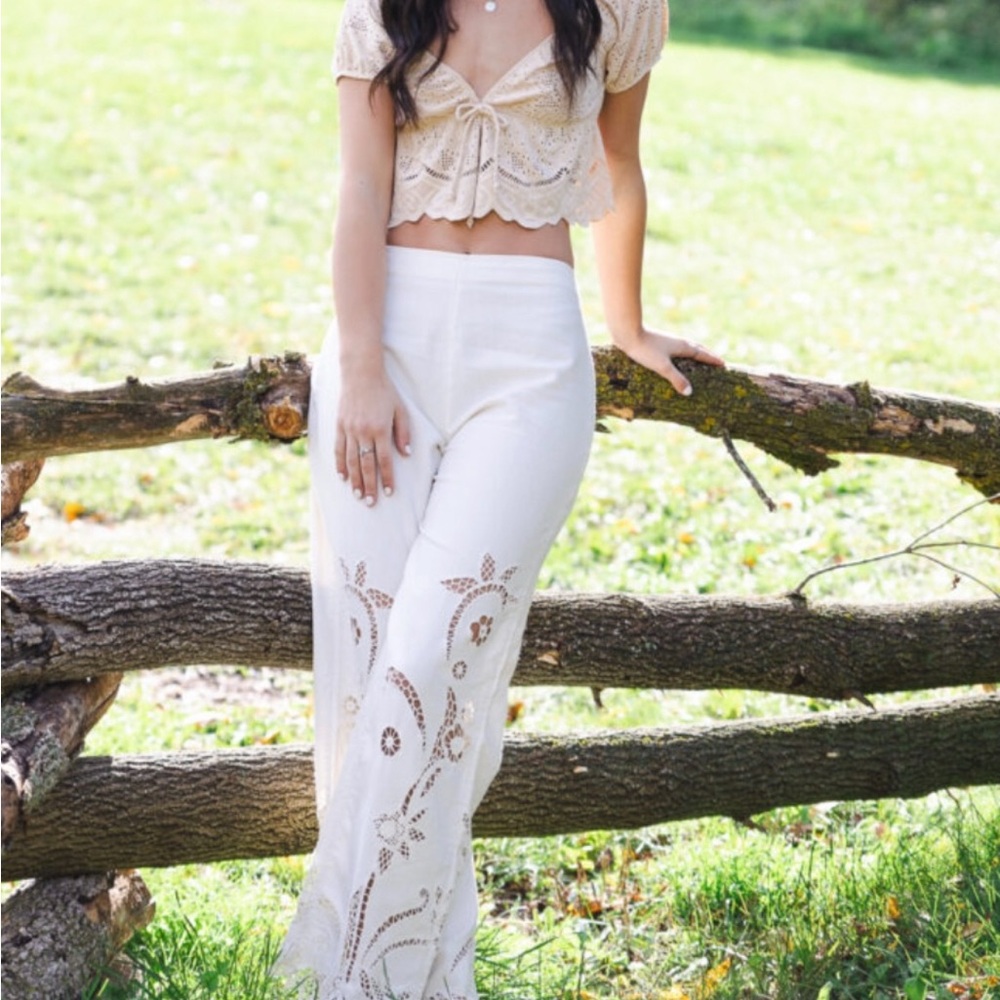 Anthropologie Linen Cream Lace Women's Pants - US2T